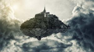 Creative arts pictures, flying island, castle, clouds wallpaper thumb