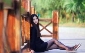 Asian, Girl, Pale, Dark Hair, Sitting, Black Dress wallpaper thumb