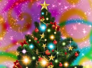 christmas tree, garlands, stars, radiance, holiday wallpaper thumb