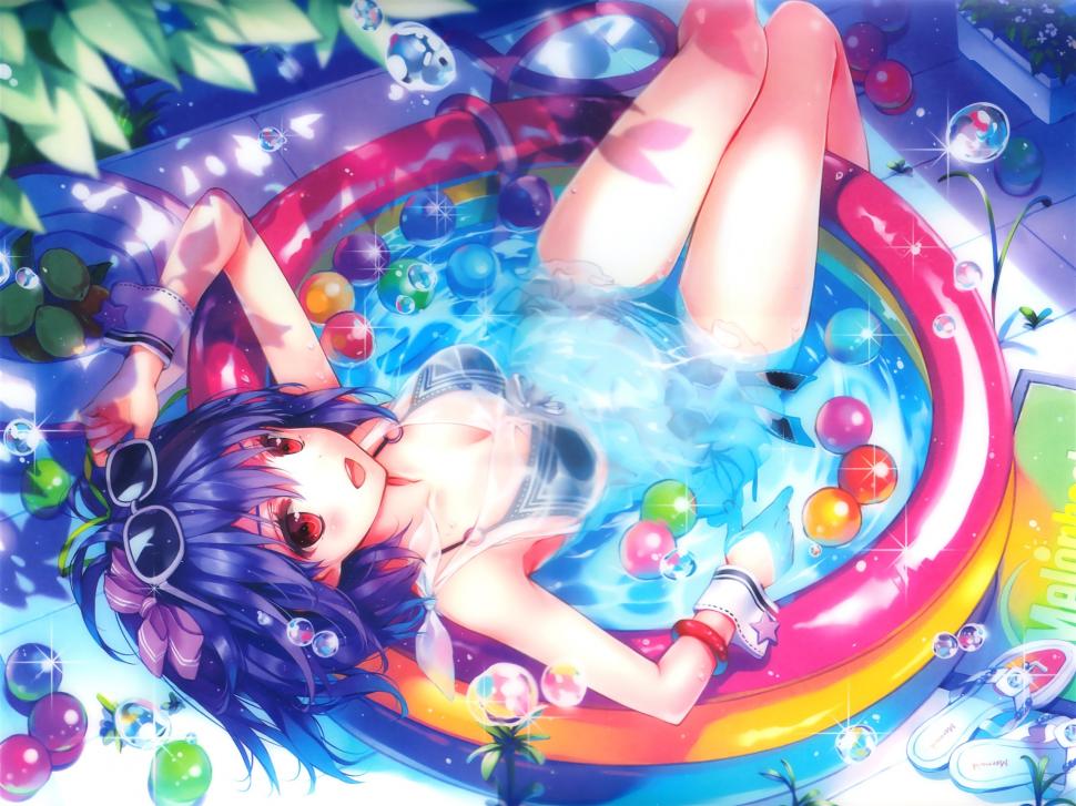 Happy anime girl, water, pool, bubbles, sunglasses wallpaper,Happy HD wallpaper,Anime HD wallpaper,Girl HD wallpaper,Water HD wallpaper,Pool HD wallpaper,Bubbles HD wallpaper,Sunglasses HD wallpaper,2560x1920 wallpaper