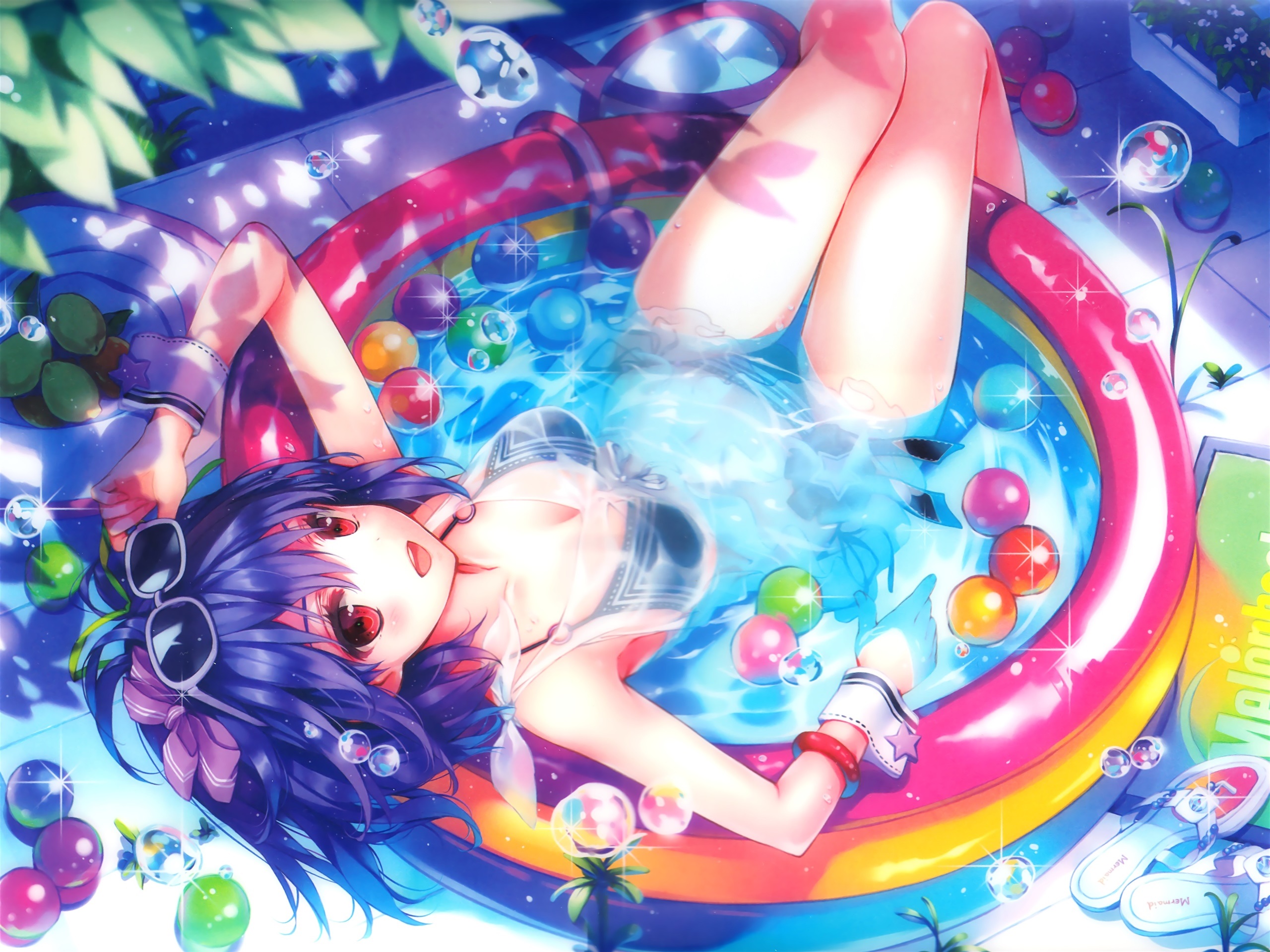 Happy anime girl, water, pool, bubbles, sunglasses wallpaper | anime |  Wallpaper Better