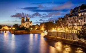 France, Paris, Notre Dame de Paris, river, city, night, lights wallpaper thumb