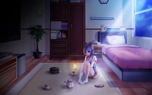 Lonely night, anime girl at bedroom, moonlight wallpaper thumb