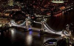 Tower Bridge, London, England, river, night city, buildings, black style wallpaper thumb