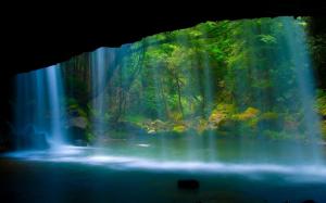 Beautiful scenery, waterfall, river, forest, rock wallpaper thumb