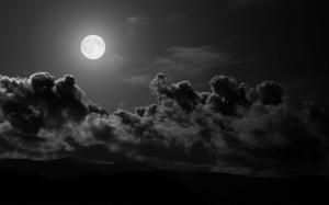 moon, clouds, sky, black-and-white wallpaper thumb