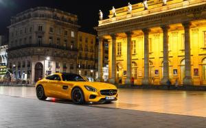 2015 Mercedes-Benz AMG GTS yellow supercar, night wallpaper thumb