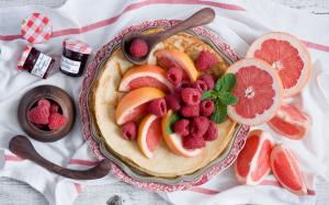 Pancakes, fruit, grapefruit, berries, raspberry wallpaper thumb