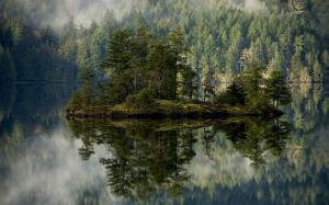 Island Lake Reflection Forest Trees HD wallpaper thumb