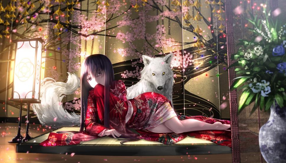 Wolf, Traditional Clothing, Flowers wallpaper,wolf wallpaper,traditional clothing wallpaper,flowers wallpaper,1575x900 wallpaper