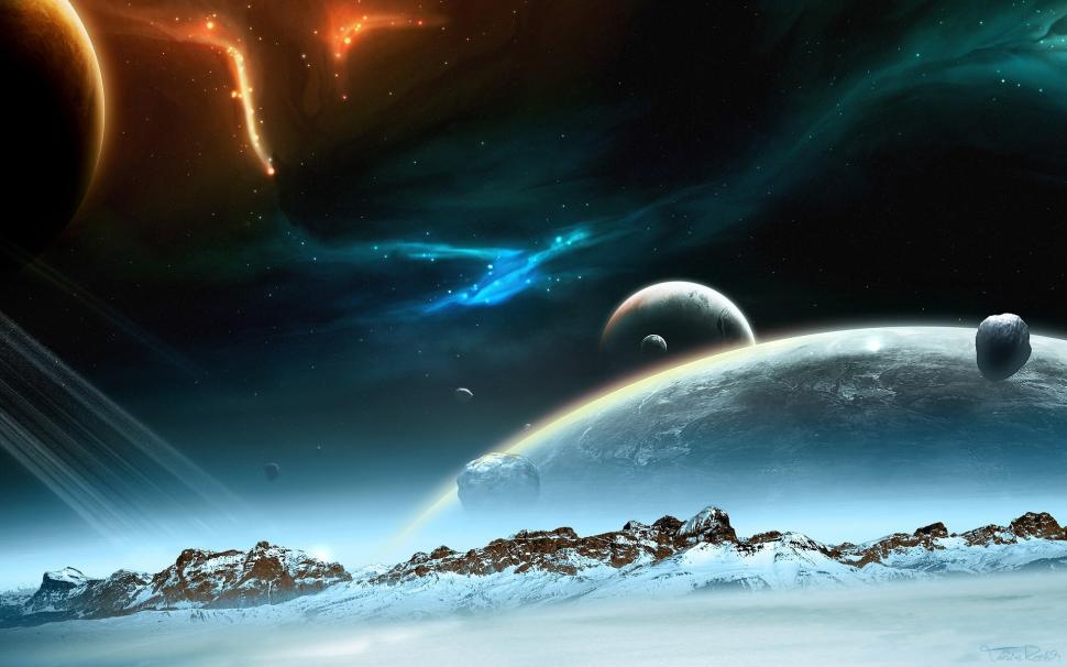Snow and Space View wallpaper,planets HD wallpaper,fantasy HD wallpaper,background HD wallpaper,1920x1200 wallpaper