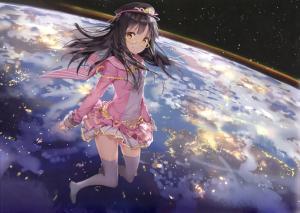 Anime Girls, Meganekko, Earth, Floating wallpaper thumb