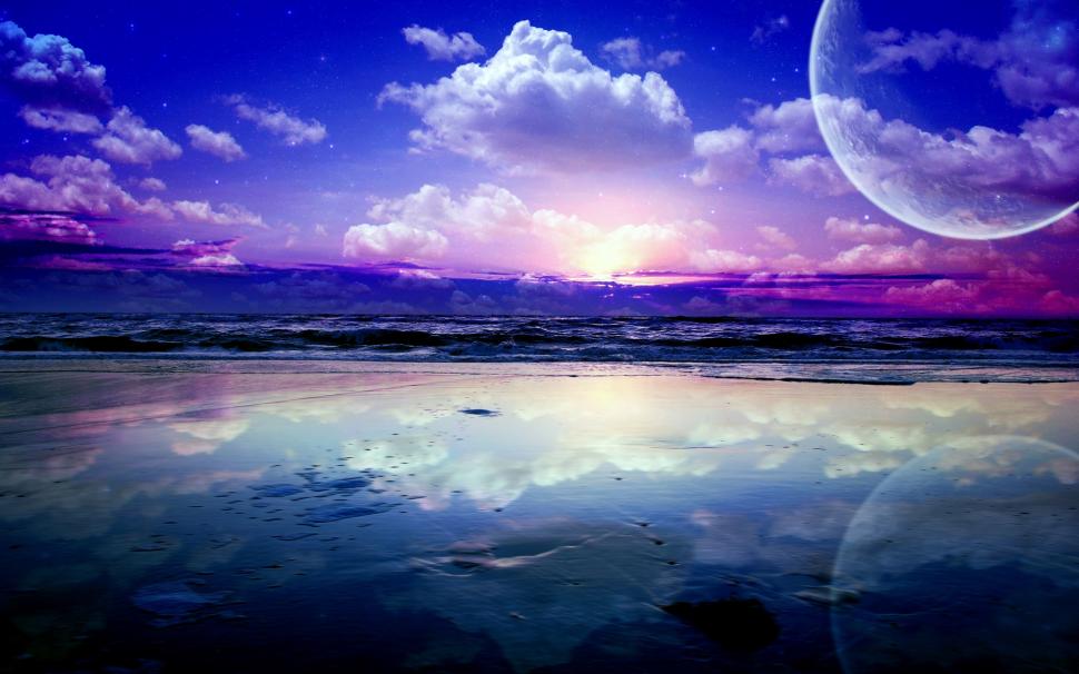 Creative pictures, sea, waves, planets in the sky, clouds, stars, reflection wallpaper,Creative HD wallpaper,Pictures HD wallpaper,Sea HD wallpaper,Waves HD wallpaper,Planets HD wallpaper,Sky HD wallpaper,Clouds HD wallpaper,Stars HD wallpaper,Reflection HD wallpaper,1920x1200 wallpaper