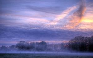 Morning, dawn, sunrise, clouds, fog, trees wallpaper thumb
