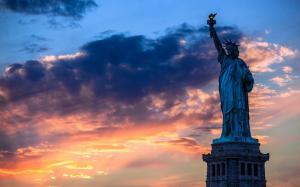 Statue, Statue of Liberty, Sunset, Sky, Clouds wallpaper thumb