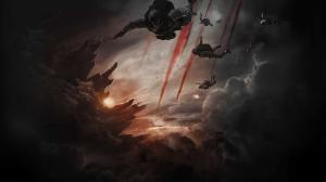 Godzilla Monster Giant Paratrooper Skydive Fall Flare Clouds HD wallpaper thumb