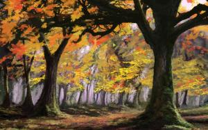 Art Forest Trees Autumn Background Free wallpaper thumb