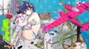 Anime Girls, Fuyuno Haruaki, Cat wallpaper thumb