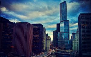 Chicago, Illinois, city, river, skyscrapers, night, lights wallpaper thumb