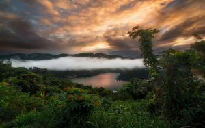Landscape, Nature, Clouds, Sunset, Lake, Mist, Forest, Shrubs, Trees, Hill wallpaper thumb