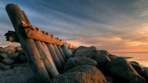 Old Wooden Pier Among Stones wallpaper thumb