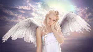Fantasy angel girl, wings, sky, white wallpaper thumb