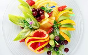 Fruit salad, strawberry, pineapple, kiwi, lemon, apple, grapes wallpaper thumb