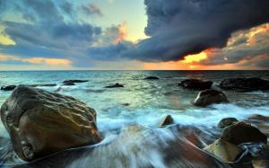 Sea, stones, sky, clouds, sunset wallpaper thumb