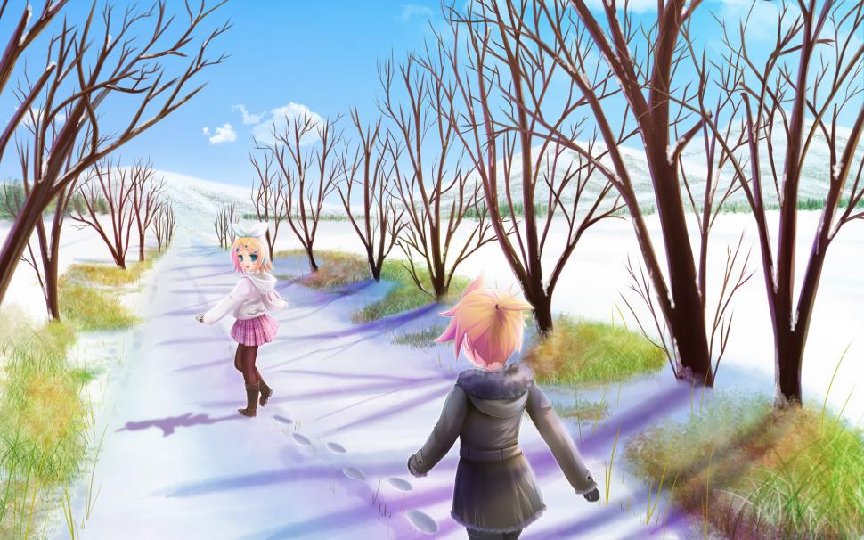Anime Snow Winter Path Trail Trees HD wallpaper,cartoon/comic HD wallpaper,anime HD wallpaper,trees HD wallpaper,snow HD wallpaper,winter HD wallpaper,path HD wallpaper,trail HD wallpaper,1920x1200 wallpaper