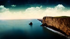 Cliffs Lighthouse Coast Ocean Clouds HD wallpaper thumb