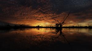Sunset Tree Lake Reflection Clouds HD wallpaper thumb
