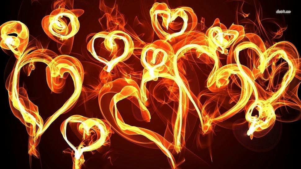 Flaming Hearts HD wallpaper,abstract wallpaper,hearts wallpaper,flaming wallpaper,1366x768 wallpaper
