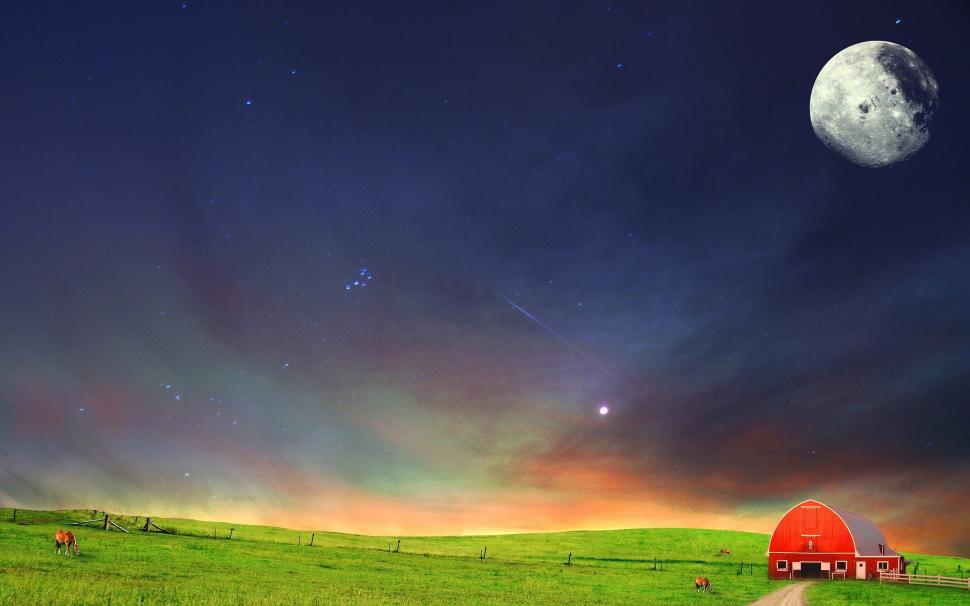 Small Red House wallpaper,animals HD wallpaper,landscape HD wallpaper,moonm sky HD wallpaper,stars HD wallpaper,2560x1600 wallpaper