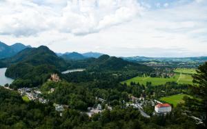 Germany, Bavaria, Fussen, mountain, forest, river, house, castle wallpaper thumb