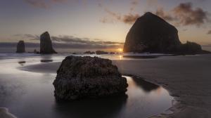Beach Sunset Rocks Stones HD wallpaper thumb
