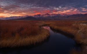 California, USA, Owens river, grass, mountains, sunset wallpaper thumb