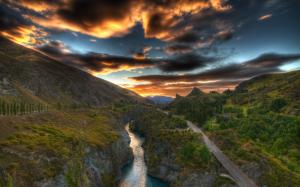 HDR Clouds Sunset Landscape River Road HD wallpaper thumb