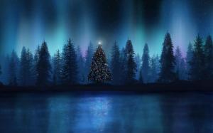 Christmas tree in the forest wallpaper thumb