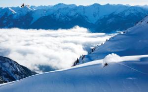 Snowboard Snowboarding Snow Winter Clouds Mountains HD wallpaper thumb