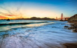 Golden Gate Bridge Bridge San Francisco Beach Ocean Sunset HD wallpaper thumb