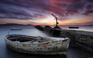 Old boat at sunset wallpaper thumb
