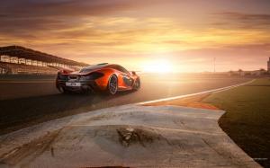 McLaren P1 Race Track Sunlight Sunset HD wallpaper thumb