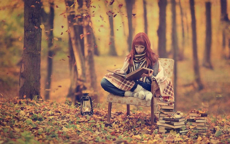Reading in the forest wallpaper, 1920x1200  HD wallpaper,girls HD wallpaper,Forest HD wallpaper,tree HD wallpaper,autumn HD wallpaper,fall HD wallpaper,book HD wallpaper,Redhead   HD wallpaper,2880x1800 wallpaper