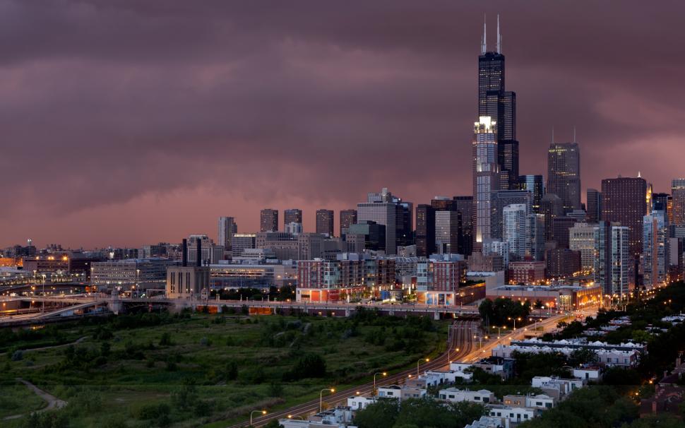 Sunset and Storm in Chicago  wallpaper,sunset HD wallpaper,storm HD wallpaper,chicago HD wallpaper,travel & world HD wallpaper,1920x1200 wallpaper