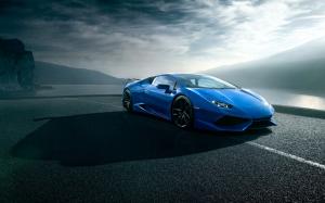 Lamborghini Huracan blue luxury supercar, road, clouds wallpaper thumb
