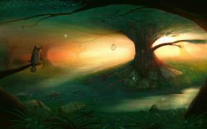 Owl Dream Catcher Tree Sunlight Drawing Bird HD wallpaper thumb