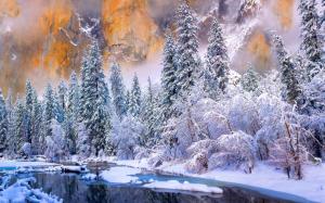USA, California, Yosemite National Park, winter, forest, river, snow wallpaper thumb