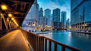 Chicago United States, city buildings, skyscrapers, evening, bridge road lights wallpaper thumb