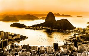 Brazil, Rio de Janeiro, city top view, coast, dawn, fog wallpaper thumb