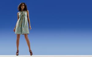 Woman, Dress, Ring, Long Legs, Brunette, Blue Background wallpaper thumb